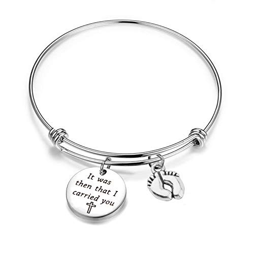 It was Then That I Carried You Bracelet with Footprints Charm -Silver-