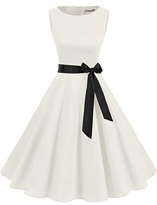 Gardenwed Women s Audrey Hepburn Rockabilly Vintage Dress 1950s Retro Cocktail Swing Party Dress White 2XL