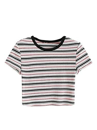 Floerns Women s Striped Short Sleeve T Shirt Casual Crop Top Tee Multi S