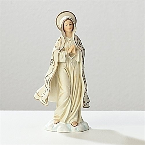 Gifts by Lulee  LLC Our Lady of Fatima Polyresin Statue with Blessed Prayer Card Includes Pray The Rosary Iron On Embroidered Patch
