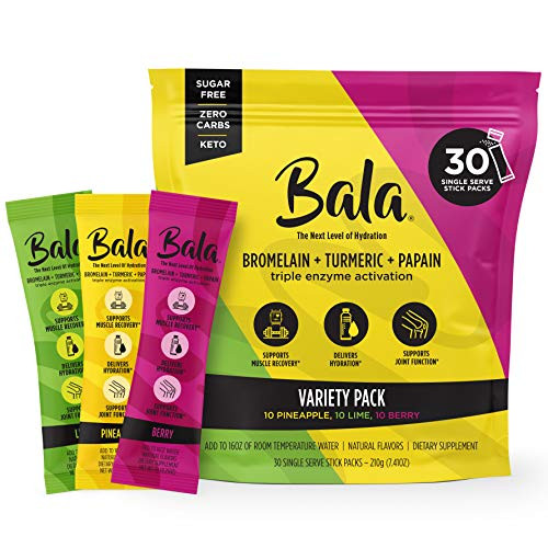 Bala Enzyme Electrolyte Powder - Post Workout Turmeric Recovery Hydration Supplement - Keto Sugar-Free Gluten-Free Replenishment Drink -30 Pack  Variety-