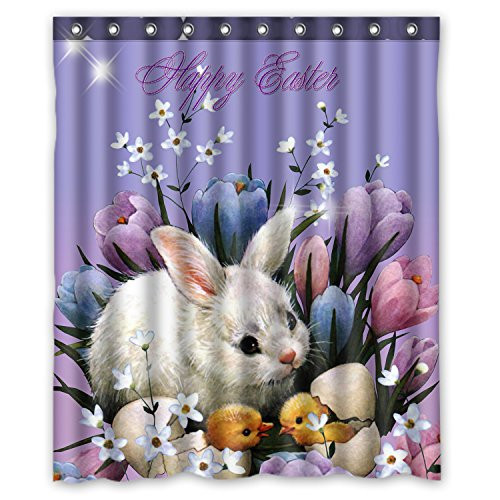 Custom Easter Eggs Happy Easter Rabbit Waterproof Fabric Polyester Shower Curtain 60X72 inch