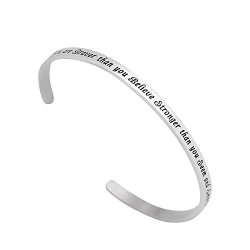 BaubleStar You are Braver Than You Believe Bracelet Inspirational Engraved Stainless Steel Silver Adjustable Bangle Cuff Jewelry for Women Girls BaubleStar You are Braver Than You Believe Bracelet Inspirational Engraved Stainless Steel Silver Adjustable Bangle Cuff Jewelry for Women Girls