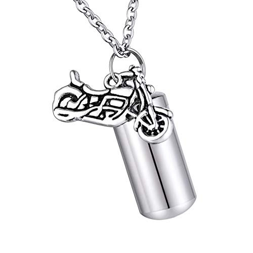 HooAMI Cremation Jewelry Motorcycle Biker Cylinder Memorial Urn Pendant Ash Keepsake Keychain