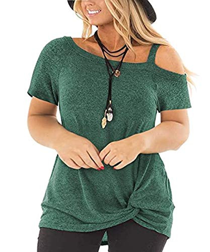 Ritera Women s Plus Size Cold Shoulder Tops Short Sleeve Shirts Comfy Casual Twist Knot Tunics Blouses Green 5XL