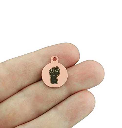 Activist Rose Gold Stainless Steel Charms - Raised Fist - Smaller Size - Exclusive Line - Quantity Options - BFS5669ROGOLD Choose Quantity Bulk 10 Charms Activist Rose Gold Stainless Steel Charms - Raised Fist - Smaller Size - Exclusive Line - Quantity Options - BFS5669ROGOLD Choose Quantity Bulk 10 Charms