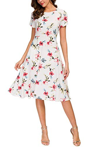 Urban CoCo Women s Floral Print Short Sleeve Flared Midi Dress -L  5-