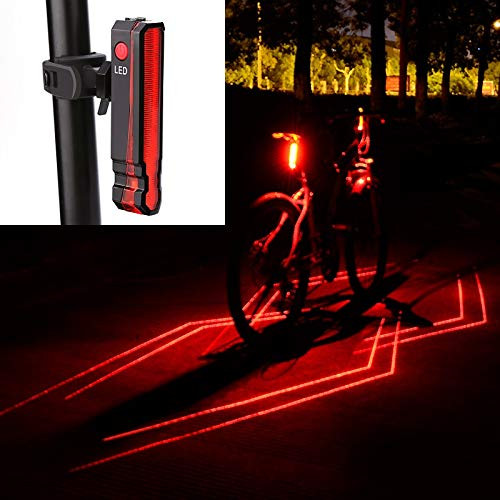 Bike Tail Light  1 Pack USB Rechargeable Bicycle Rear Light  5 LED 2 Laser Light 6 Light Modes Ultra Bright Waterproof Cycling Projector Safety Warning Lamp Fits On Any Road Bikes