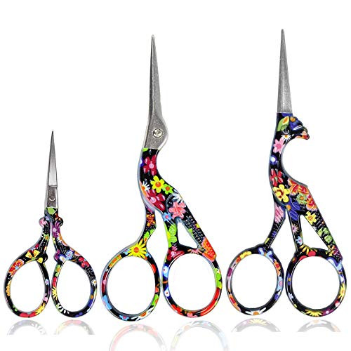 BIHRTC 3Pairs of Scissors 4.5 Inch Embroidery Scissors Vintage and 3.6Inch Cross Stitch Scissors Sharp Stainless Steel Scissors for Craft Sewing Needlework Art Work Office Thread Scissors
