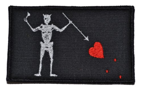 Blackbeard Edward Teach Pirate Flag 3.75x2.25 Patch - Black