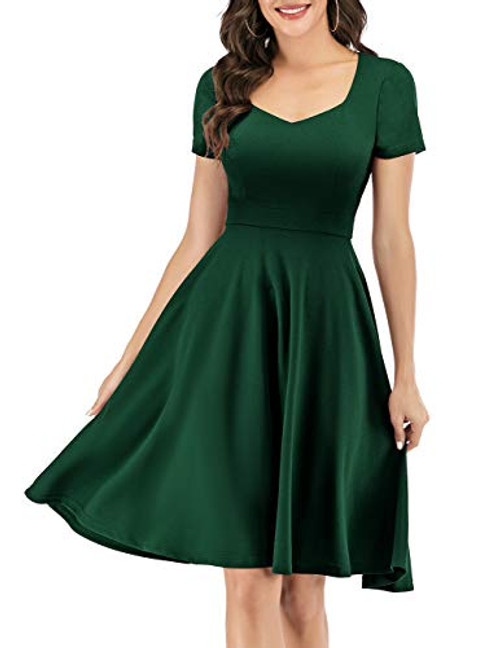 Bridesmay Women s V-Neck Vintage Dress Prom Party Swing Cocktail Bridesmaid Knee-Length Dress with Short Sleeves DarkGreen 2XL Bridesmay Women s V-Neck Vintage Dress Prom Party Swing Cocktail Bridesmaid Knee-Length Dress with Short Sleeves DarkGreen 2XL