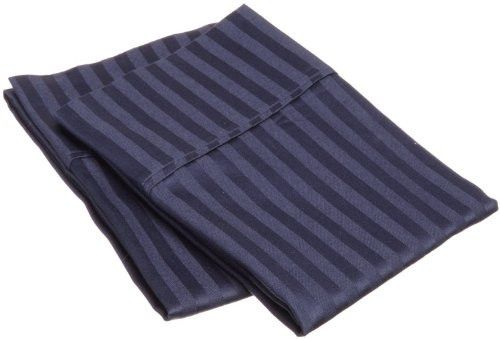 100 percent  Combed Cotton  300 Thread Count Pillowcases  King  Striped  Navy Blue