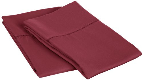 Blue Nile Mills Standard Pillowcases 600-Thread Cotton Rich with Hem Stitch 2-Piece Set Wine