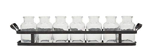 Creative Co-op 7 Glass Bottles on Rectangle Metal Tray with Handles (Set of 8 Pieces)