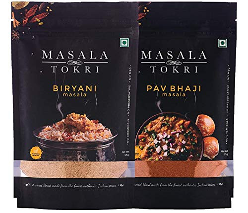 Masala Tokri -Mumbai- Biryani Masala and Pav Bhaji Masala 100 percent Natural Fresh and Homemade Authentic Indian Spice Powder No Preservatives - 125 grams each packet Masala Tokri -Mumbai- Biryani Masala and Pav Bhaji Masala 100 percent Natural Fresh and Homemade Authentic Indian Spice Powder No Preservatives - 125 grams each packet