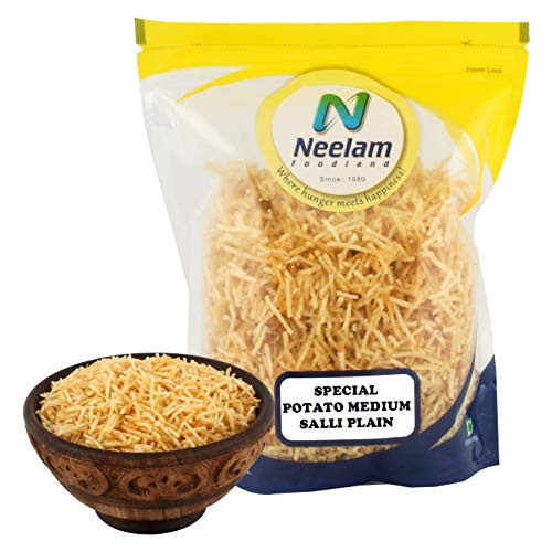 Neelam Foodland -Mumbai- Potato Salli Medium Medium Aloo Lachha Potato Sticks Fresh and Crispy Authentic Indian Food and Snacks - 400 grams Neelam Foodland -Mumbai- Potato Salli Medium Medium Aloo Lachha Potato Sticks Fresh and Crispy Authentic Indian Food and Snacks - 400 grams