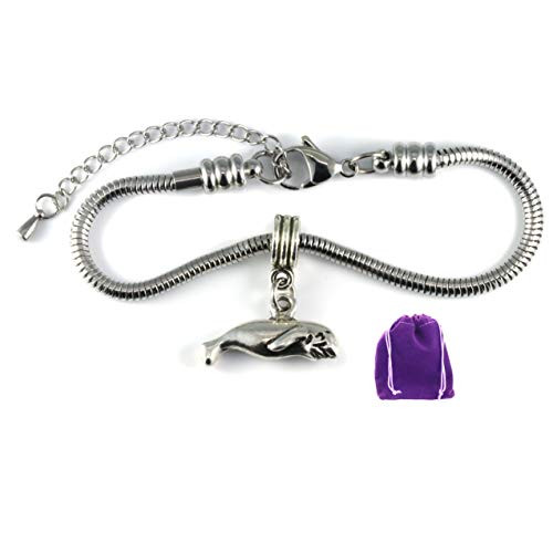 Manatee Bracelet - Manatee Gifts Stainless Steel Snake Chain Charm Bracelet Manatee Charm on Manatee Jewelry Swimming Bracelet for Women and Men Manatee Gifts for Manatee Lovers