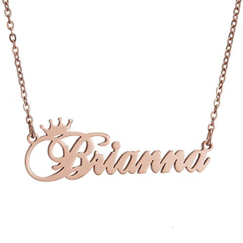 Name Necklace Personalized Customized Script Initial Women Girl Nameplate Charm Crown Necklace Stainless Steel Pendant Necklace Chain Jewelry Rosegold Brianna Necklace Name Necklace Personalized Customized Script Initial Women Girl Nameplate Charm Crown Necklace Stainless Steel Pendant Necklace Chain Jewelry Rosegold Brianna Necklace