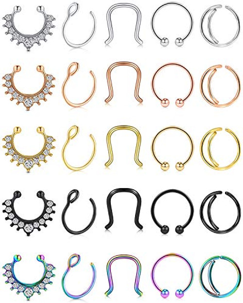 vcmart 25pcs Fake Septum Nose Hoop Rings Stainless Steel Faux Lip Ear Nose Septum Ring Non Piercing Clip On Nose Hoop Rings Body Piercing Jewelry vcmart 25pcs Fake Septum Nose Hoop Rings Stainless Steel Faux Lip Ear Nose Septum Ring Non Piercing Clip On Nose Hoop Rings Body Piercing Jewelry