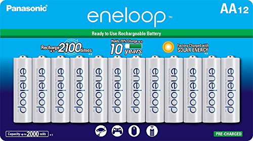Panasonic BK-3MCCA12FA eneloop AA 2100 Cycle Ni-MH Pre-Charged Rechargeable Batteries, 12 Pack