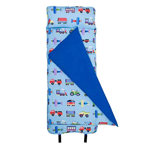 Wildkin Original Nap Mat, Features Built-In Blanket and Pillow, Perfect for Daycare and Preschool or Napping On-the-Go, Olive Kids Design  Trains, Planes, & Trucks