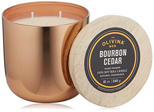 Olivina Men Soy Wax Candle Copper, Bourbon Cedar, 12 oz.
