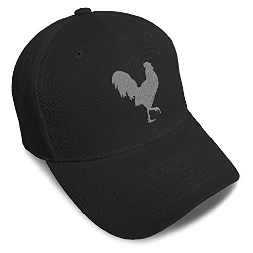 Baseball Cap Grey Rooster in A Poultry Embroidery Acrylic Dad Hats for Men  and  Women Strap Closure Black Design Only