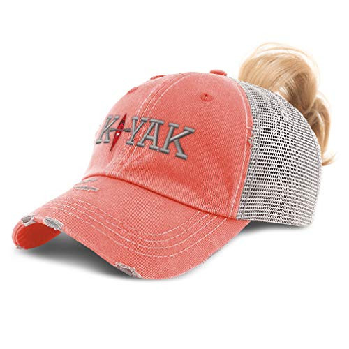 Speedy Pros Womens Ponytail Cap Kayak Embroidery Cotton Distressed Trucker Hats Strap Closure Coral Design Only