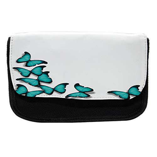 Ambesonne Spring Pencil Case  Sunny Butterflies Morphs  Fabric Pen Pencil Bag with Double Zipper  8.5 inch x 5.5 inch  Black Turquoise