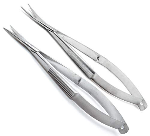 Castroviejo Straight  and  Curved Scissors Sharp Sharp 4.5 inch Micro Stainless Steel Premium 2 Pcs Instruments