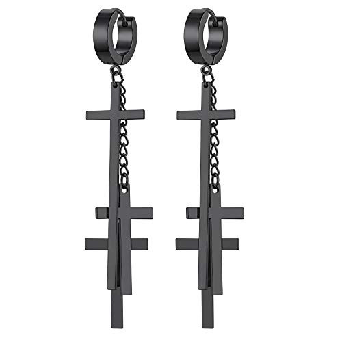 Black Stainless Steel Stud Hoop Earrings for Mens Women Punk Cross Huggy Hoop Earrings Black Stainless Steel Stud Hoop Earrings for Mens Women Punk Cross Huggy Hoop Earrings