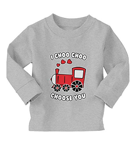Haase Unlimited I Choo Choo Choose You - Train Conductor Long Sleeve Toddler Cotton Jersey Shirt -Light Gray - Long Sleeve  2T-