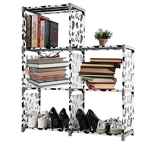 4-tier Storage Cube Closet Organizer Book Shelf 12-cube Cabinet Bookcase (Black+White - 5 Cube)
