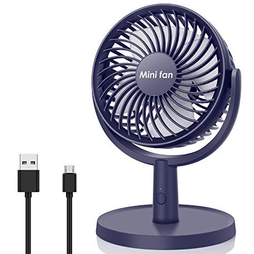 Mini Desk Fan  USB Operated Fan with 4 Speeds  Strong Airflow  Ultra Quiet Operation  310° Adjustment  Portable Personal Fan for Home Office Desktop -Blue-
