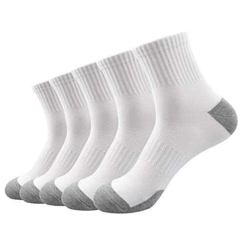 Men s Compression Ankle Socks Low Cut Athletic Cushion Socks Thin Cotton Quarter Socks 5 Pairs -White  L-