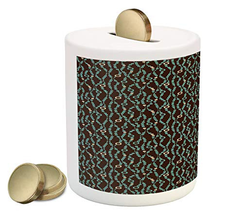 Ambesonne Retro Piggy Bank  Nostalgic Geometry Inspired Pattern with Repetitive Circles  Printed Ceramic Coin Bank Money Box for Cash Saving  Seal Brown Pale Teal and Beige