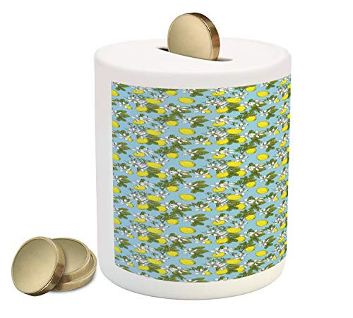 Ambesonne Botanical Piggy Bank Fresh Lemon Patterns with Blossoms and Branches Botanical Spring Art Ceramic Coin Bank Money Box for Cash Saving 3.6 inch X 3.2 inch Yellow Blue and Green Ambesonne Botanical Piggy Bank Fresh Lemon Patterns with Blossoms and Branches Botanical Spring Art Ceramic Coin Bank Money Box for Cash Saving 3.6 inch X 3.2 inch Yellow Blue and Green