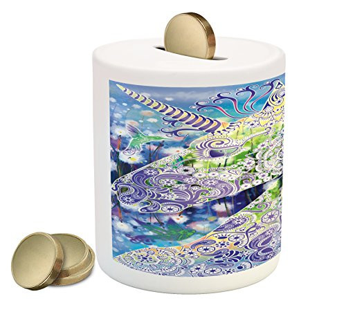 Ambesonne Unicorn Piggy Bank  Myhtical Animal Horse Profile with Floral Motifs Birds Spring Flowers  Printed Ceramic Coin Bank Money Box for Cash Saving  Multicolor Ambesonne Unicorn Piggy Bank  Myhtical Animal Horse Profile with Floral Motifs Birds Spring Flowers  Printed Ceramic Coin Bank Money Box for Cash Saving  Multicolor