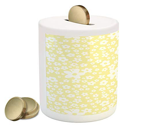 Ambesonne Floral Piggy Bank  Graphic Daisy Blossoms Design on Yellow Background Spring Flowers Artwork  Printed Ceramic Coin Bank Money Box for Cash Saving  Yellow and White