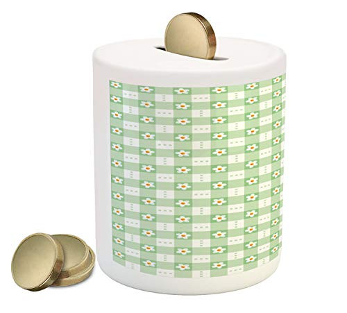Ambesonne Abstract Piggy Bank  Daisy Chamomile Petals Textured Striped Background Picnic Kitchen Spring Image  Printed Ceramic Coin Bank Money Box for Cash Saving  Mint Green