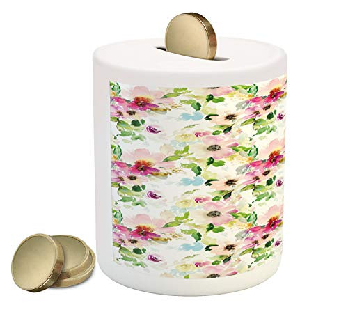 Ambesonne Floral Piggy Bank Spring Season Flowers Leaves Pastel Watercolors Hand Painted Vintage Romantic Printed Ceramic Coin Bank Money Box for Cash Saving Pink Purple Green Ambesonne Floral Piggy Bank Spring Season Flowers Leaves Pastel Watercolors Hand Painted Vintage Romantic Printed Ceramic Coin Bank Money Box for Cash Saving Pink Purple Green