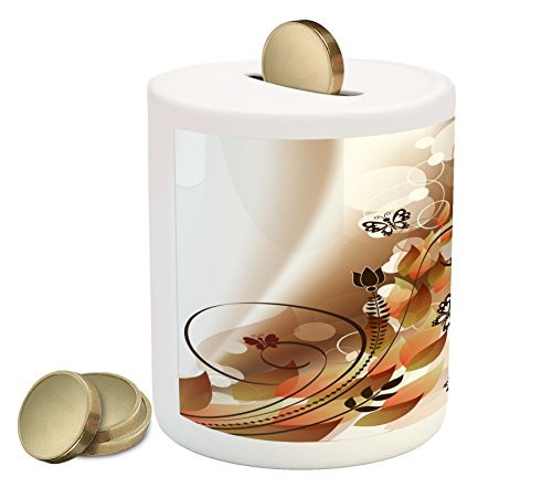 Ambesonne Tan Piggy Bank  Spring Themed Abstraction Butterflies Flower Petals and Tulip Leaves  Printed Ceramic Coin Bank Money Box for Cash Saving  Dark Brown Brown White Ambesonne Tan Piggy Bank  Spring Themed Abstraction Butterflies Flower Petals and Tulip Leaves  Printed Ceramic Coin Bank Money Box for Cash Saving  Dark Brown Brown White