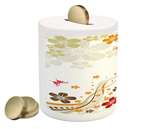 Ambesonne Floral Piggy Bank Swirling Florets Fragrance Botanical Beauty with Wavy Lines Butterflies Spring Theme Printed Ceramic Coin Bank Money Box for Cash Saving Multicolor Ambesonne Floral Piggy Bank Swirling Florets Fragrance Botanical Beauty with Wavy Lines Butterflies Spring Theme Printed Ceramic Coin Bank Money Box for Cash Saving Multicolor