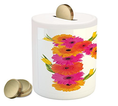 Ambesonne Letter M Piggy Bank  Pink and Orange Gerbera Flowers and Tulips in Full Blossom Fresh Spring  Printed Ceramic Coin Bank Money Box for Cash Saving  Hot Pink Orange Green Ambesonne Letter M Piggy Bank  Pink and Orange Gerbera Flowers and Tulips in Full Blossom Fresh Spring  Printed Ceramic Coin Bank Money Box for Cash Saving  Hot Pink Orange Green