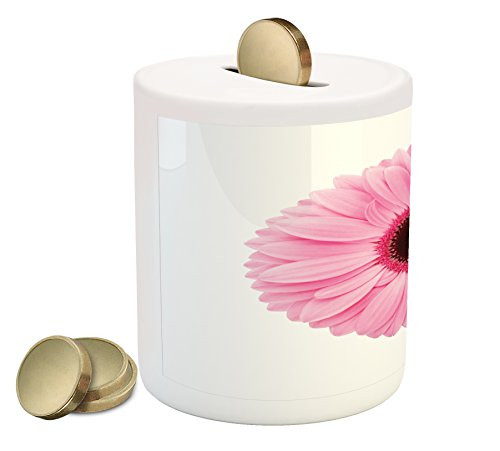Ambesonne Pink and White Piggy Bank  Fresh Gerber Daisy Garden Plants of Spring Growth Single Flower Image  Printed Ceramic Coin Bank Money Box for Cash Saving  Pale Pink White