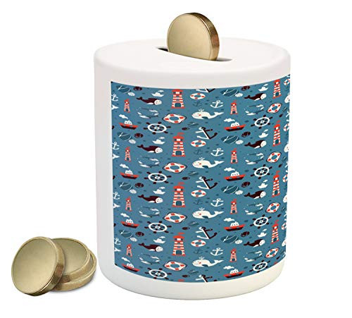 Ambesonne Vintage Boat Piggy Bank Doodle Nautical Pattern with Yacht Anchor Dolphin Lighthouse Printed Ceramic Coin Bank Money Box for Cash Saving Vermilion Seal Brown Blue Ambesonne Vintage Boat Piggy Bank Doodle Nautical Pattern with Yacht Anchor Dolphin Lighthouse Printed Ceramic Coin Bank Money Box for Cash Saving Vermilion Seal Brown Blue