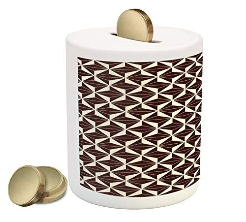 Ambesonne Geometric Piggy Bank  Contemporary Abstract Pattern with Contrast Colored Triangle Tiles  Printed Ceramic Coin Bank Money Box for Cash Saving  Seal Brown and Cream