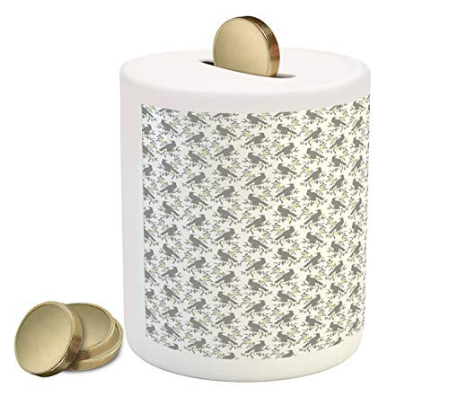 Ambesonne Birds Piggy Bank Woodland Animals on Branches with Blossoming Leaves Ornamental Spring Art Printed Ceramic Coin Bank Money Box for Cash Saving White Green and Grey Ambesonne Birds Piggy Bank Woodland Animals on Branches with Blossoming Leaves Ornamental Spring Art Printed Ceramic Coin Bank Money Box for Cash Saving White Green and Grey