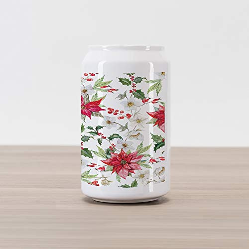 Ambesonne Floral Cola Can Shape Piggy Bank  Christmas Flowers Pattern in Watercolors Buds Branches Natural Spring Artwork  Ceramic Cola Shaped Coin Box Money Bank for Cash Saving  Pink Green White