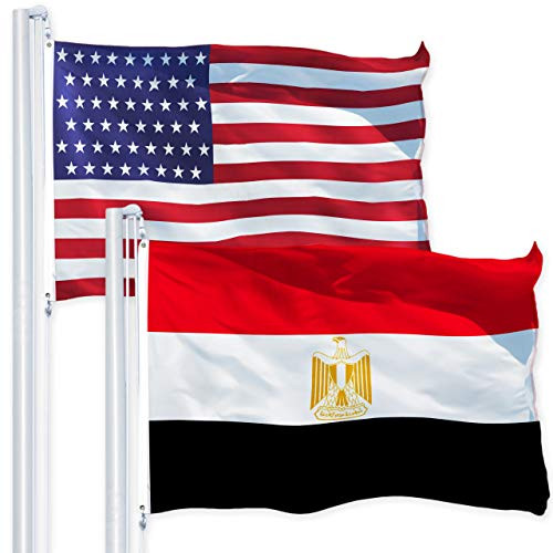 G128 Combo Pack  USA American Flag 3x5 Ft 150D Printed Stars  and  Egypt -Egyptian- Flag 3x5 Ft 150D Printed